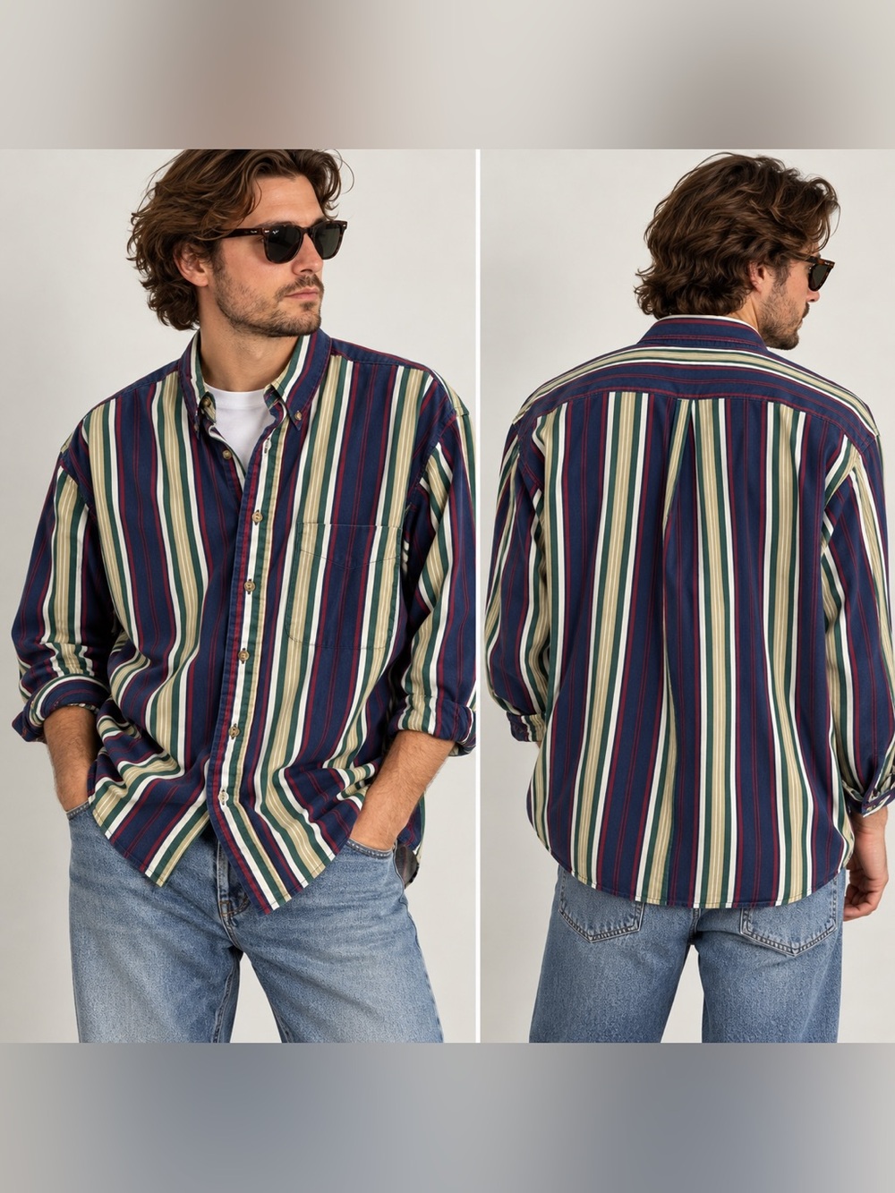 Natural Issue Vintage Striped Cotton Button Up Shirt Men’s M Multicolor
